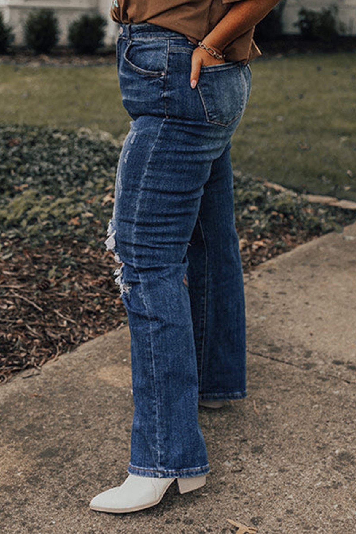 Blue High Waist Distressed Plus Size Jeans