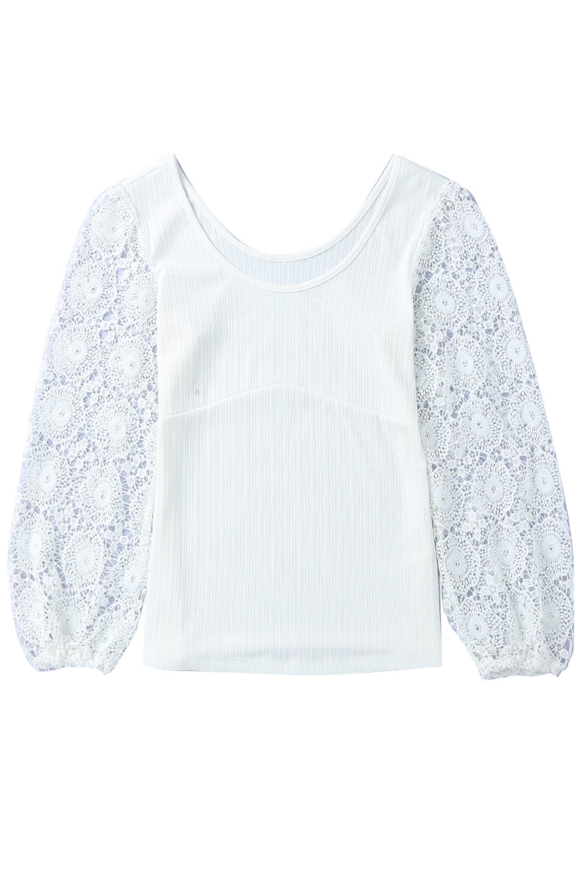 White Contrast Guipure Long Sleeve Ribbed Top